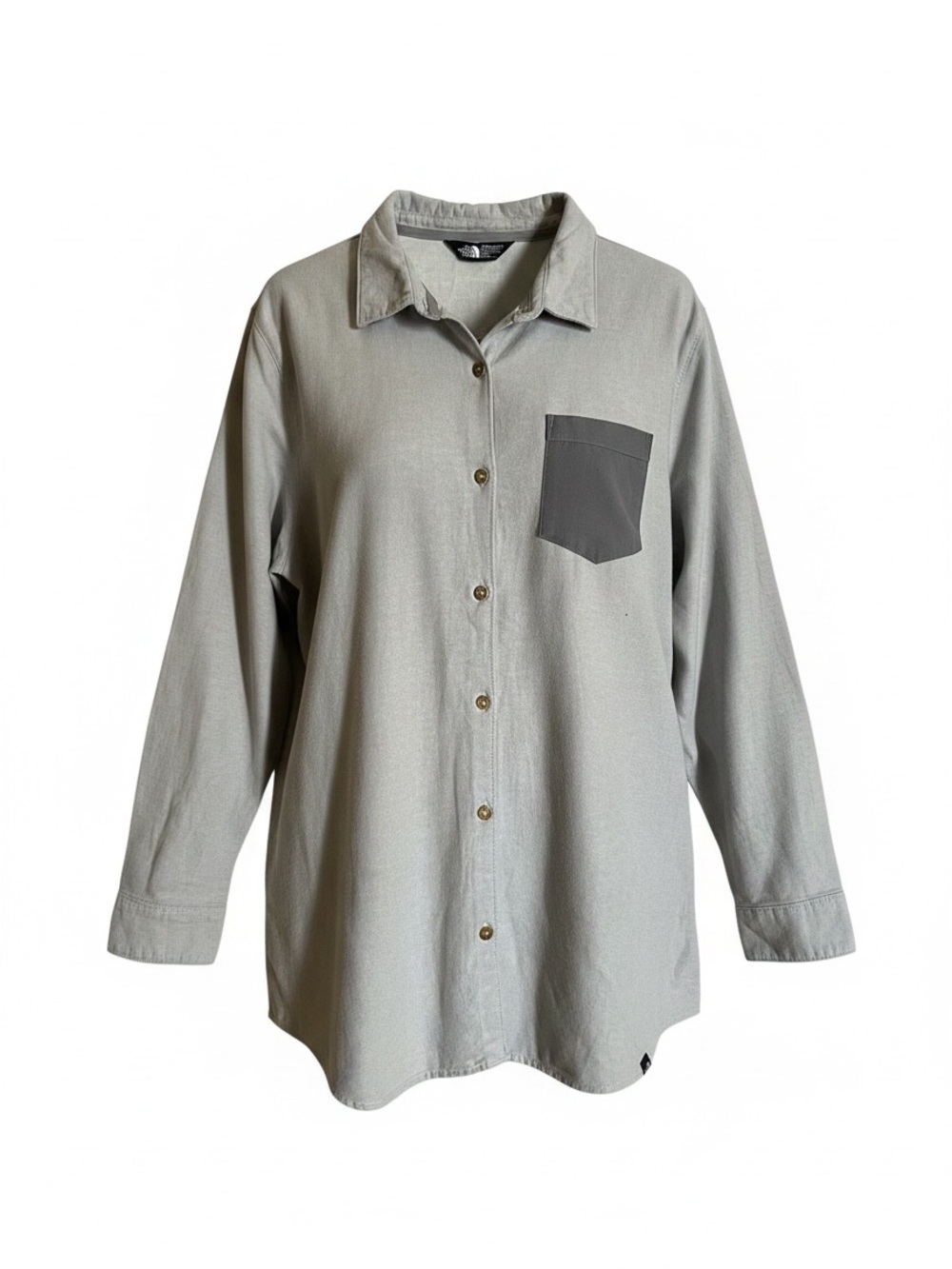 The North Face Men’s Button-Down Shirt in Light Gray with Dark Gray Pocket